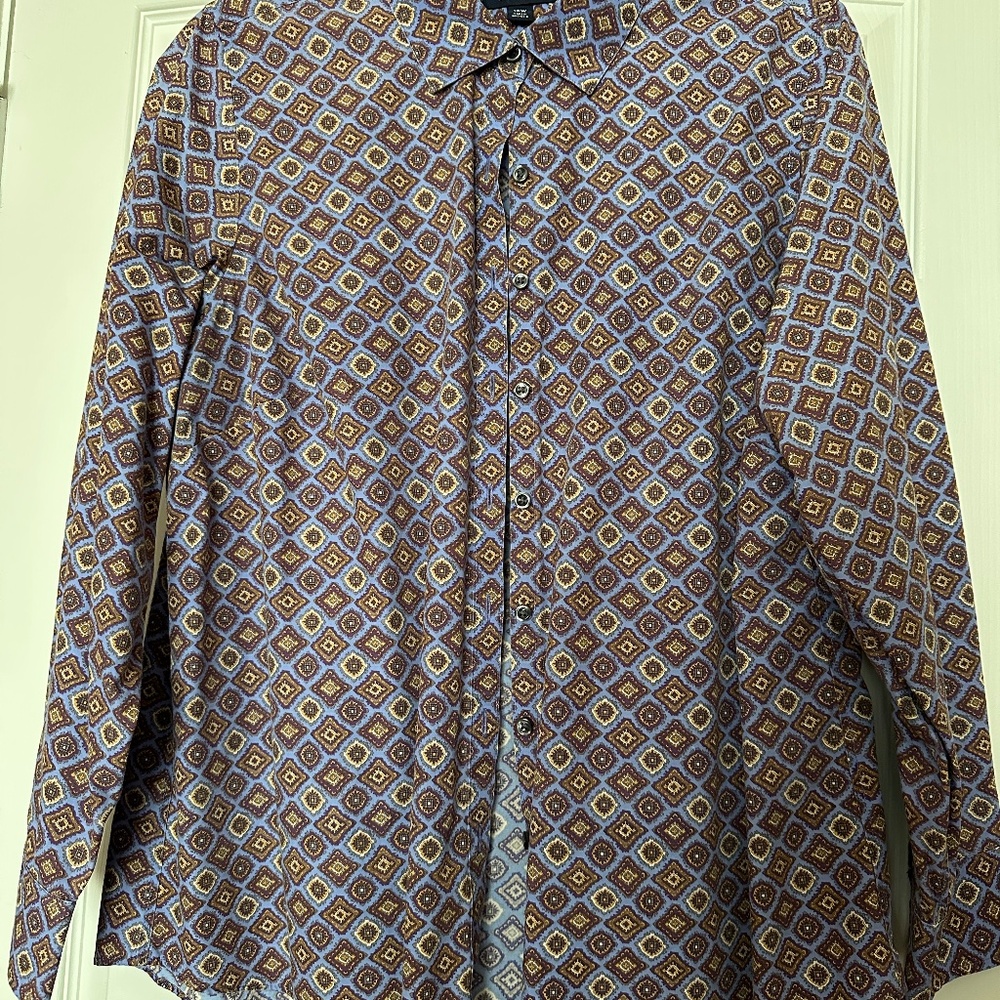 Lands' End 18W No Iron 100% Supima Cotton Allover Tile Long Slv Button Down Top